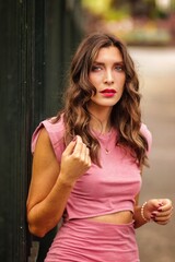 portrait of a beautiful woman in a nice dress with new hairs in funchal madeira portugal 