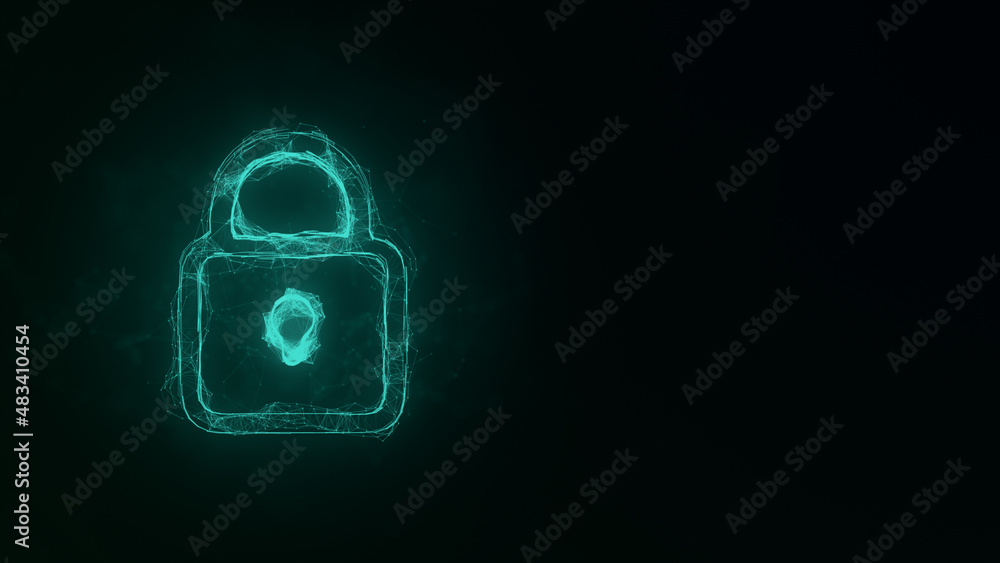 Poster Lock icon with plexus effect. Connected lines with dots. Illustration