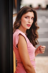 portrait of a beautiful woman in a nice dress with new hairs in funchal madeira portugal 