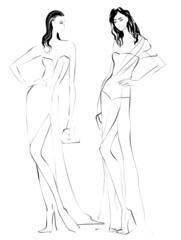 Sketch Fashion Event Illustration on a white background Woman in evening dress