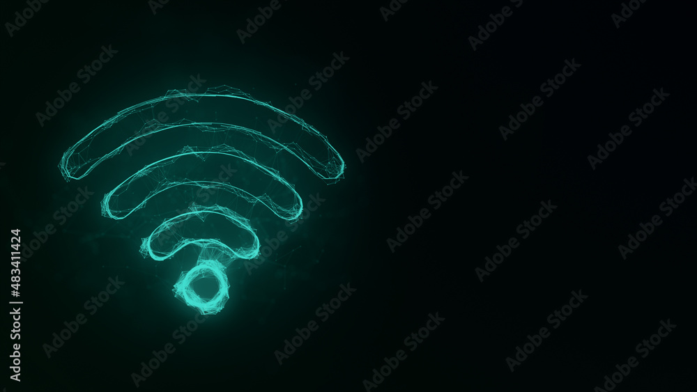 Poster Wi-fi wireless internet network icon with plexus effect. Connected lines with dots. Illustration