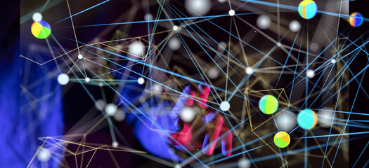 Global network. Blockchain. 3D illustration. Neural networks and artificial intelligence. Abstract