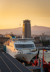 ferry docked in the port of barcelona