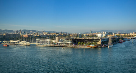 Fototapeta na wymiar Panoramic view of the port of Barcelona by day