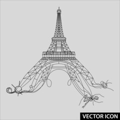 the eiffel tower building is crocheted of threads - 483414462