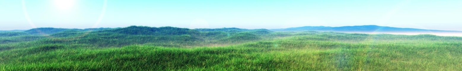 Fototapeta na wymiar Green hills, grassy mountains panorama, grassy background, 3d rendering