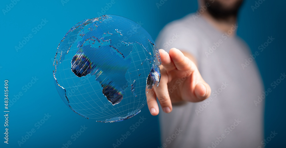 Poster global world network and telecommunication on earth and iot. elements