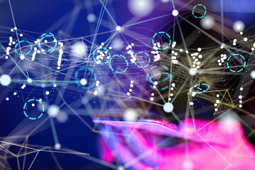 Global network. Blockchain. 3D illustration. Neural networks and artificial intelligence. Abstract
