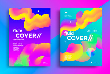Creative design fluid poster with futuristic gradients shapes. Vibrant geometric elements. Minimal bright backgrounds for flyer, cover, brochure. Vector 