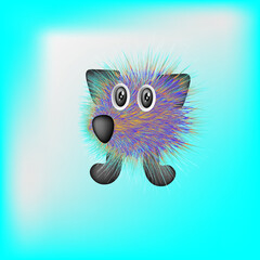 dog drawn cartoon fluffy with a black nose black ears and black paws on a blue background