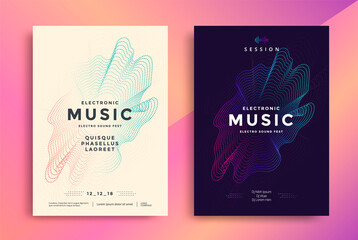 Electronic Music poster design. Sound flyer with abstract gradient dotted shapes. Circle of particles waves. - obrazy, fototapety, plakaty