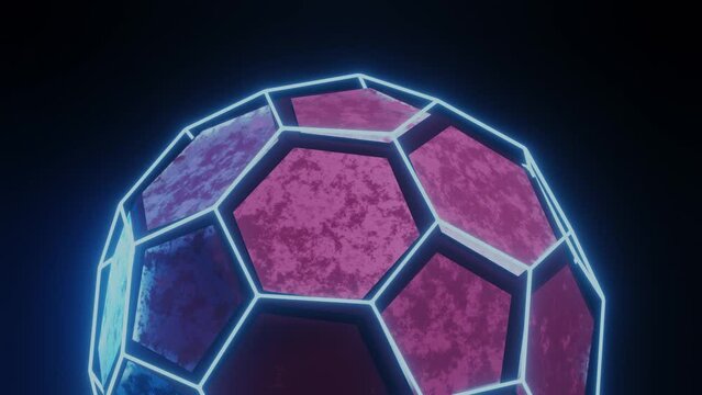 Abstract background with hexagons, 3d animation with blue and pink lights