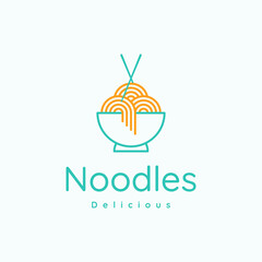 noodle food line logo with bowl and chopsticks
