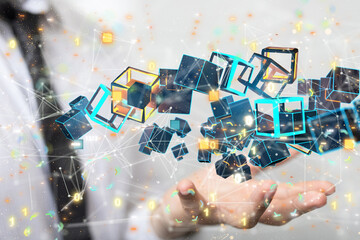 Neural network 3D illustration. Big data and cybersecurity