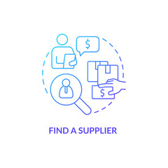 Find supplier blue gradient concept icon. Manufacturer, distributor. How to start export business abstract idea thin line illustration. Isolated outline drawing. Myriad Pro-Bold fonts used