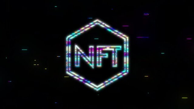 Glitch nft sign. non-fungible token. Motion Graphic