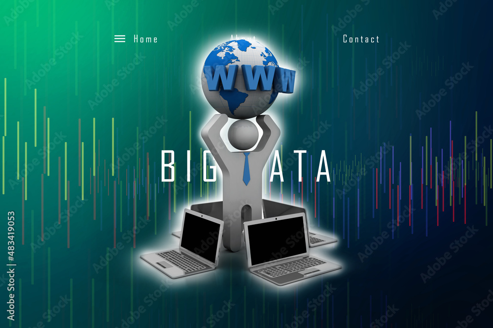 Poster 3d rendering computer network with man holding www