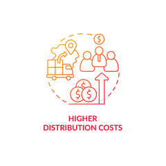 Higher distribution costs red gradient concept icon. Selling abroad problem. Export business struggles abstract idea thin line illustration. Isolated outline drawing. Myriad Pro-Bold fonts used