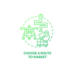Choose route to market green gradient concept icon. Marketing strategy. Export business tips abstract idea thin line illustration. Isolated outline drawing. Myriad Pro-Bold fonts used