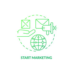 Start marketing green gradient concept icon. Promotional campaign and ads. Export business tips abstract idea thin line illustration. Isolated outline drawing. Myriad Pro-Bold fonts used