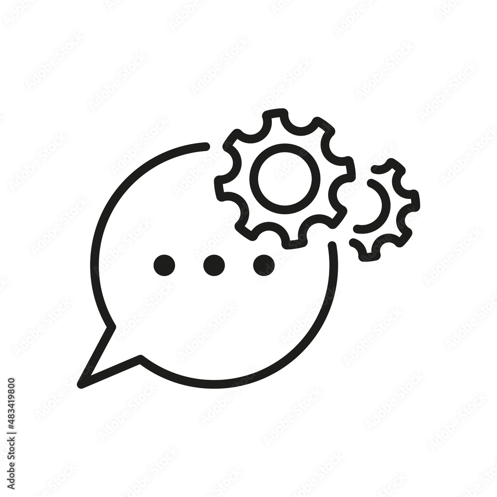 Poster settings chat line icon. dialog balloon and cog wheel talk service outline icon. speech bubble with 