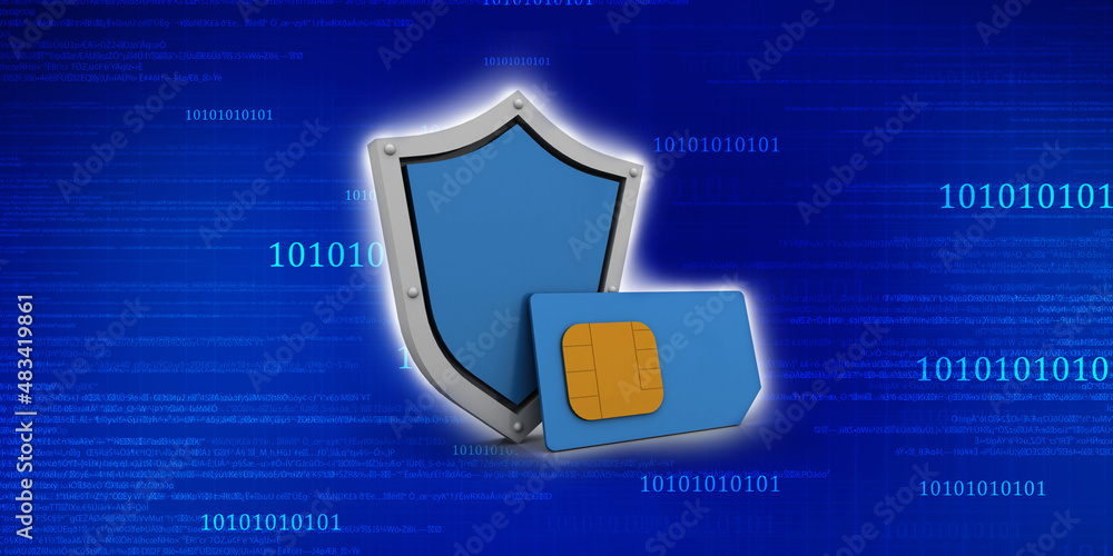 Poster 3d render sim card with protective shield
