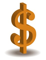 Finance and business symbol. Gold dollar sign. 3d vector