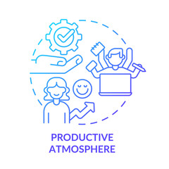 Productive atmosphere blue gradient concept icon. Working environment abstract idea thin line illustration. Creating comfortable and relaxing space. Isolated outline drawing. Myriad Pro-Bold font used