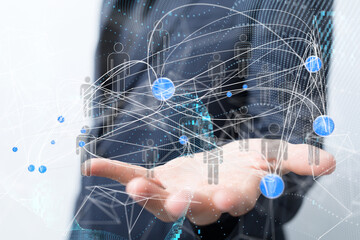 Global network. Blockchain. 3D illustration. Neural networks and artificial intelligence. Abstract