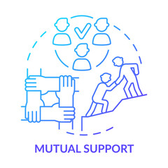 Mutual support blue gradient concept icon. Meeting common goal abstract idea thin line illustration. Team building activities. Equal participation. Isolated outline drawing. Myriad Pro-Bold font used