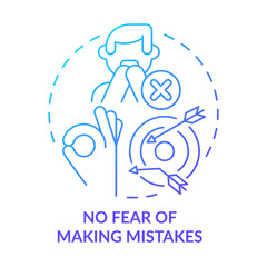 No fear of making mistakes blue gradient concept icon. Employee happiness importance abstract idea thin line illustration. Mental health condition. Isolated outline drawing. Myriad Pro-Bold font used