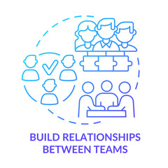 Build relationships between teams blue gradient concept icon. Increasing workers motivation abstract idea thin line illustration. Team building. Isolated outline drawing. Myriad Pro-Bold font used