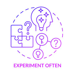 Experiment often purple gradient concept icon. Experimental design abstract idea thin line illustration. Innovative idea. Marketing experimentation. Isolated outline drawing. Myriad Pro-Bold font used