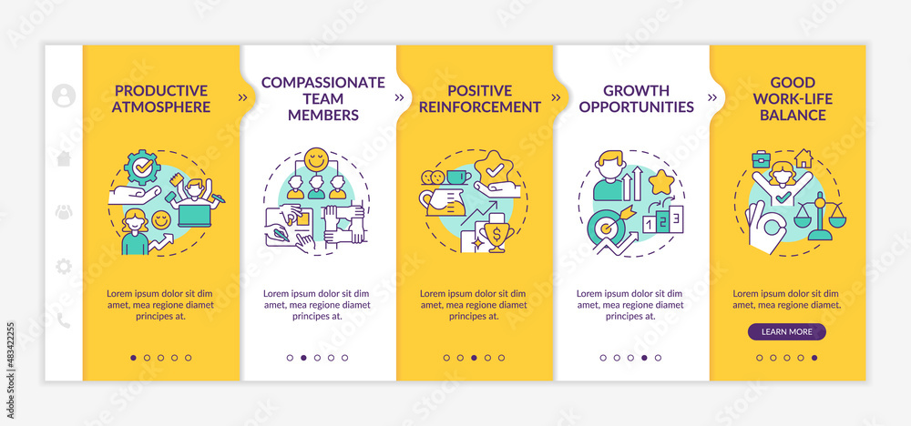 Aufkleber healthy workplace environment yellow onboarding template. reinforcement. responsive mobile website w