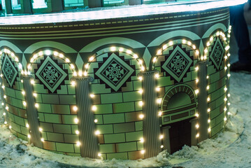Lighting decoration as landmarks of the world in the city of Gomel during New Year festival...