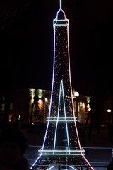 Lighting decoration as landmarks of the world in the city of Gomel during New Year festival...
