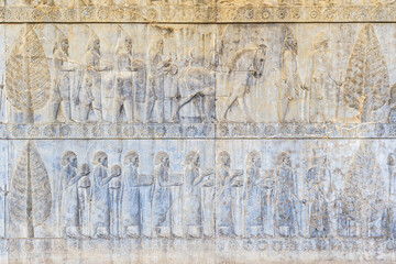 Persepolis, Apadana stairway facade, Ancient relief of the Achaemenids, Medes and Persians, Fars...