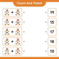 Fototapeta na wymiar Count and match, count the number of Gingerbread Man and match with the right numbers. Educational children game, printable worksheet, vector illustration