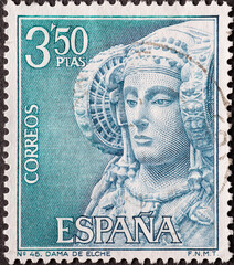 Spain - circa 1969: a postage stamp from Spain, showing the sculpture The Lady of Elche