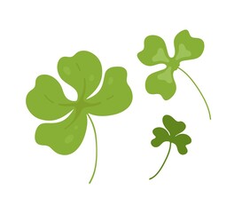 A hand-drawn clover leaf with the St. Patrick's Day logo. A leaf of Green clover. An invitation to a Holiday, Festival. Elements for festive decoration. Isolated vector colorful element.