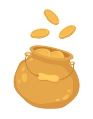Coins Gold reserve. A pot of coins. Elements for festive decoration. Isolated vector colorful element.