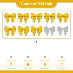 Count and match, count the number of Ribbon and match with the right numbers. Educational children game, printable worksheet, vector illustration