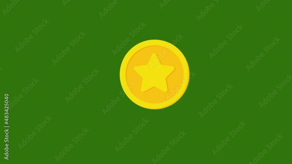 Poster star golden coin animation concept. Morph Effect.cool effect.morph icon with trails.morph shapes.green background.