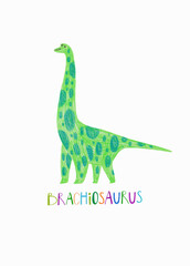 Kids illustration with Brachiosaurus dinosaur