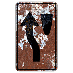 Old rusty American road sign - Keep left - median island less than 4 feet wide