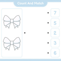 Count and match, count the number of Ribbon and match with the right numbers. Educational children game, printable worksheet, vector illustration