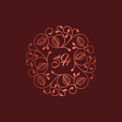 Elegant luxury floral monogram frame template on chocolate brown background. Vintage style cocoa beans vector.