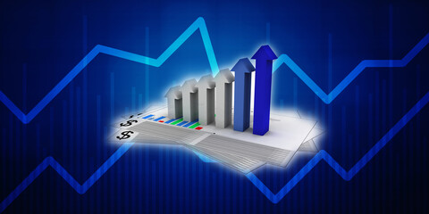 3d rendering Stock market online business concept. business Graph 
