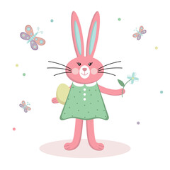 Vector Easter illustration. Cute Easter bunny and Easter eggs. Collection of spring elements for your design. Happy Easter.