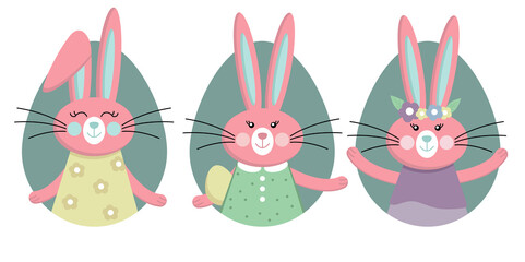Obraz premium Set of cute Easter bunnies. Vector illustration of Easter bunnies. Collection of Easter elements for your design.